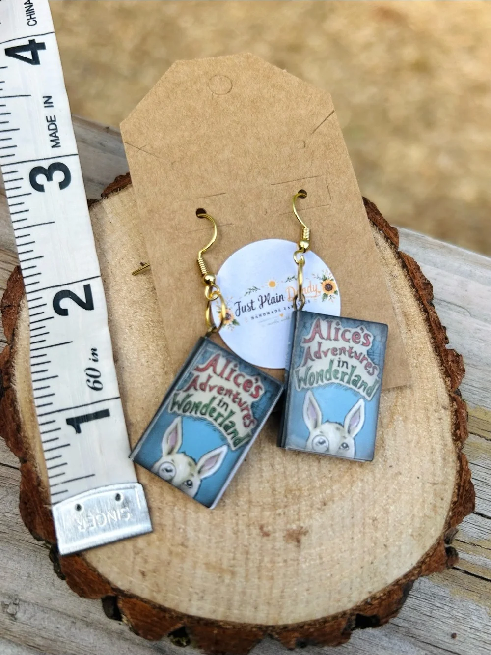 Alice in Wonderland Book Earrings Mini Book Dangles Literary Gift - Picture 4 of 4